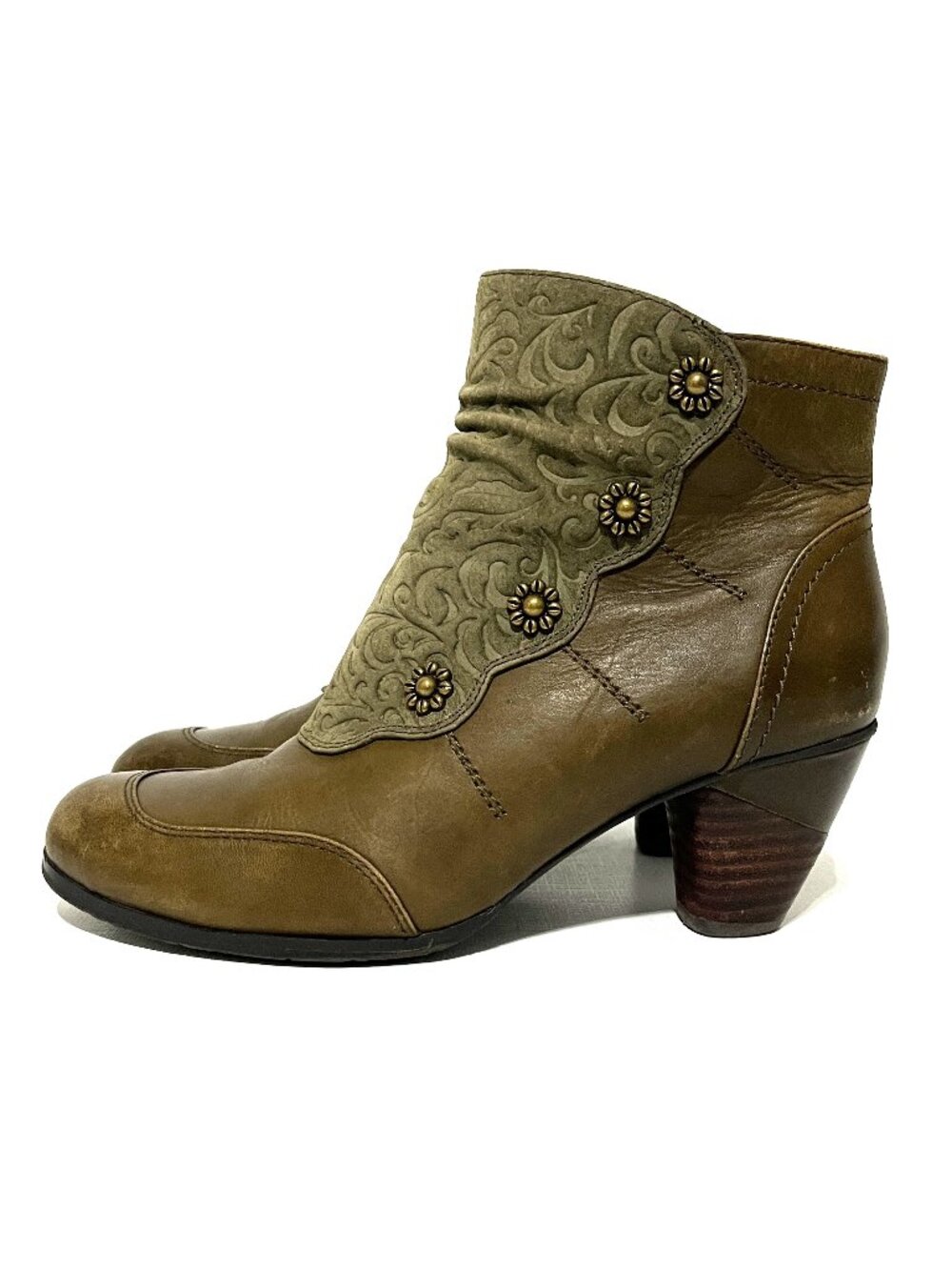 Spring Step L'Artiste Womens Belgard Tooled Leather Booties Green 38 (US 7.5-8)